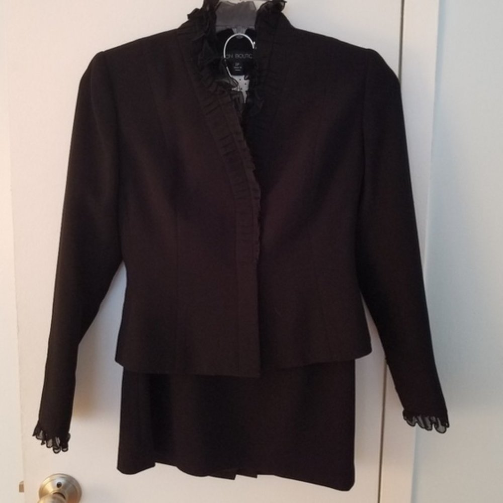Black Skirt Suit with Ruffle Detail by Nippon Boutique